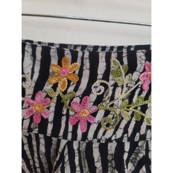 RAGA NWT Striped Unlined Mini Embroidered Floral Skirt sz S Tie Side - Picture 2 of 5